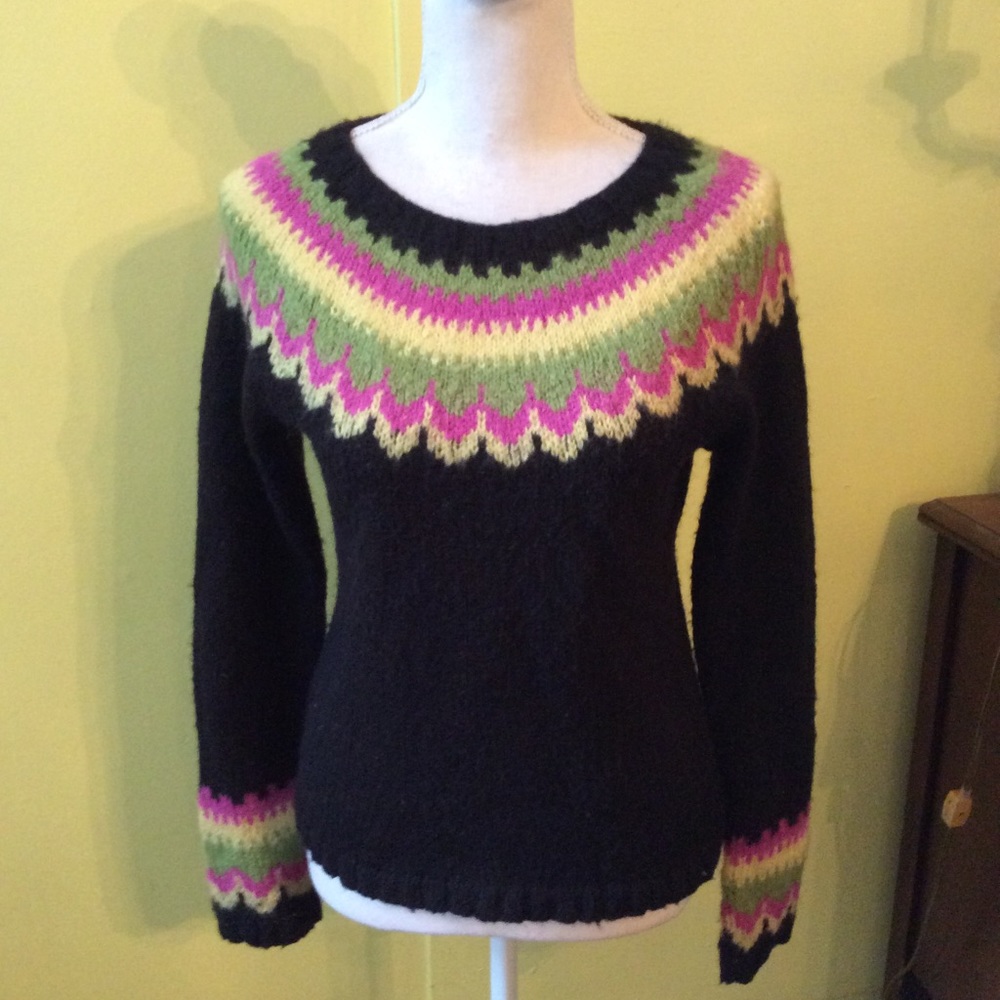 INC Pretty Black, Pink, Yellow & Green Sweater S